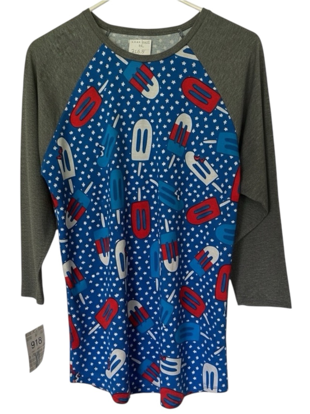 NWT LuLaRoe Randy Raglan Tee Americana July 4th Bomb Pop Popsicle Star Size XL